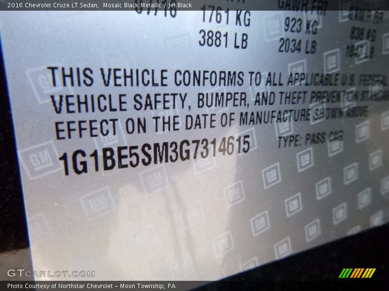 Mosaic Black Metallic / Jet Black 2016 Chevrolet Cruze LT Sedan