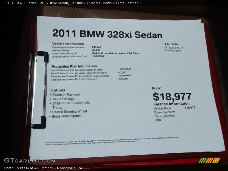 Jet Black / Saddle Brown Dakota Leather 2011 BMW 3 Series 328i xDrive Sedan