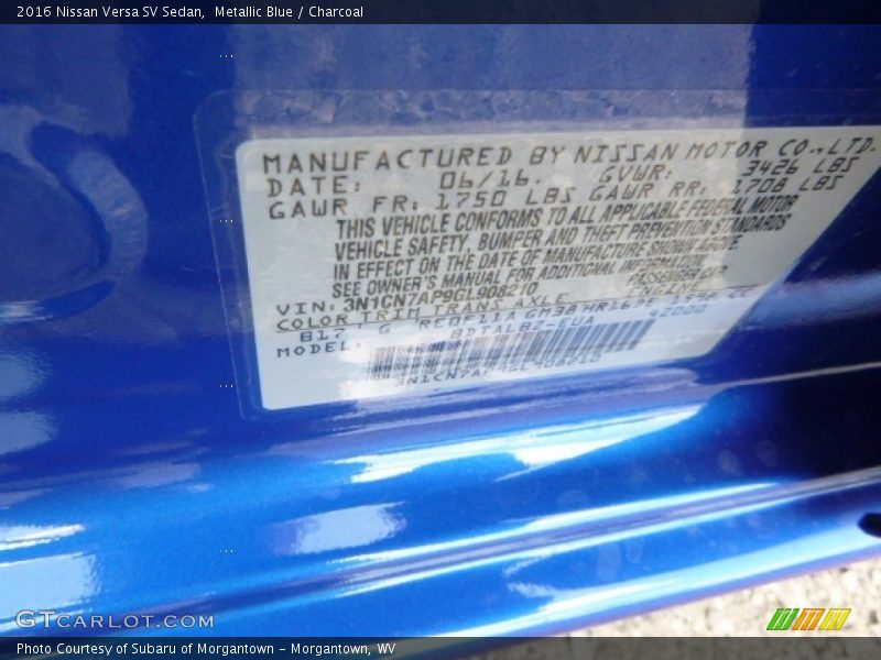 Metallic Blue / Charcoal 2016 Nissan Versa SV Sedan