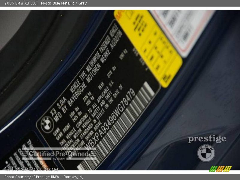 Mystic Blue Metallic / Grey 2006 BMW X3 3.0i
