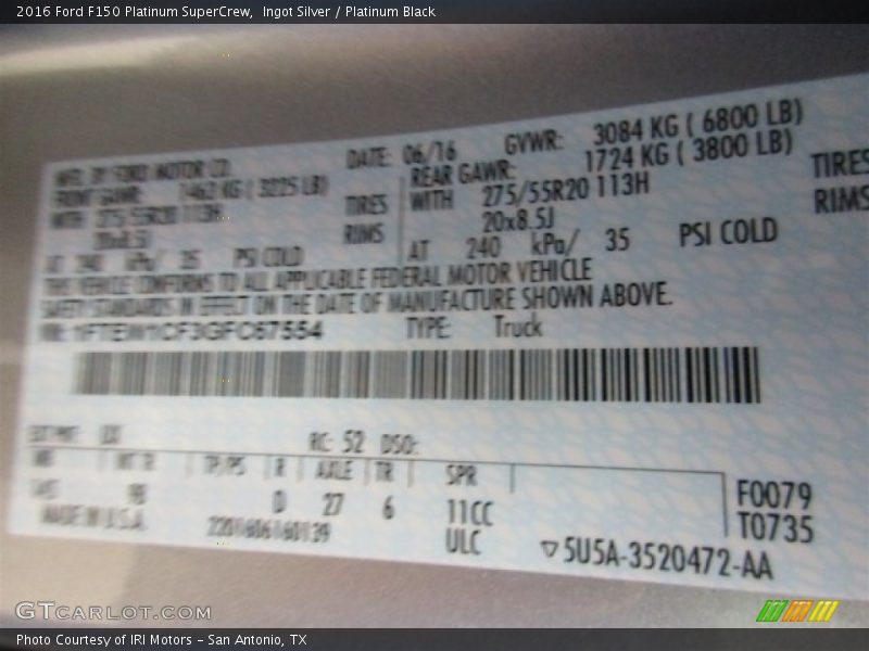 Ingot Silver / Platinum Black 2016 Ford F150 Platinum SuperCrew