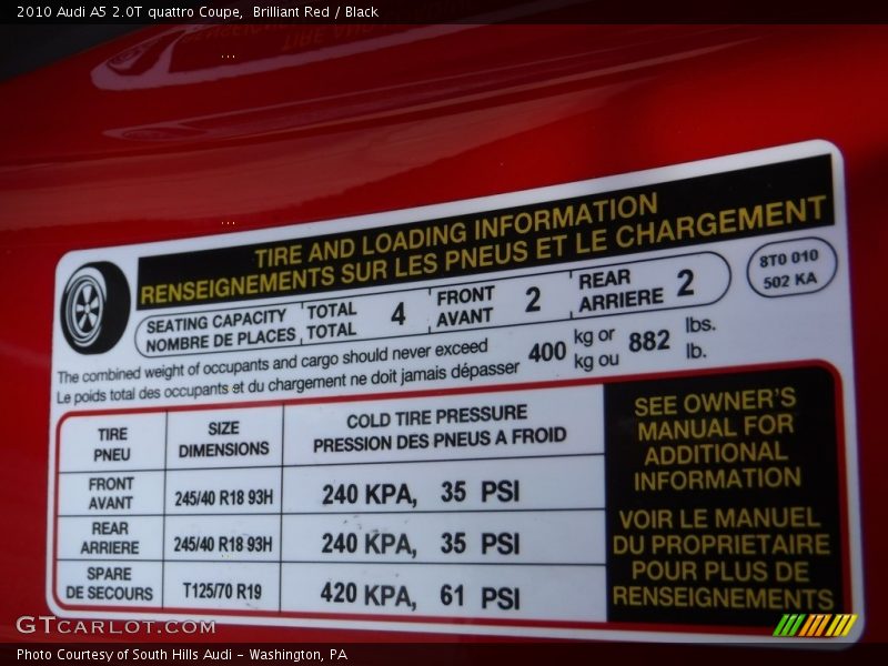 Brilliant Red / Black 2010 Audi A5 2.0T quattro Coupe