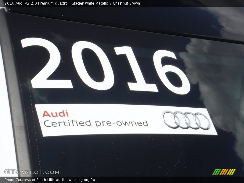 Glacier White Metallic / Chestnut Brown 2016 Audi A3 2.0 Premium quattro
