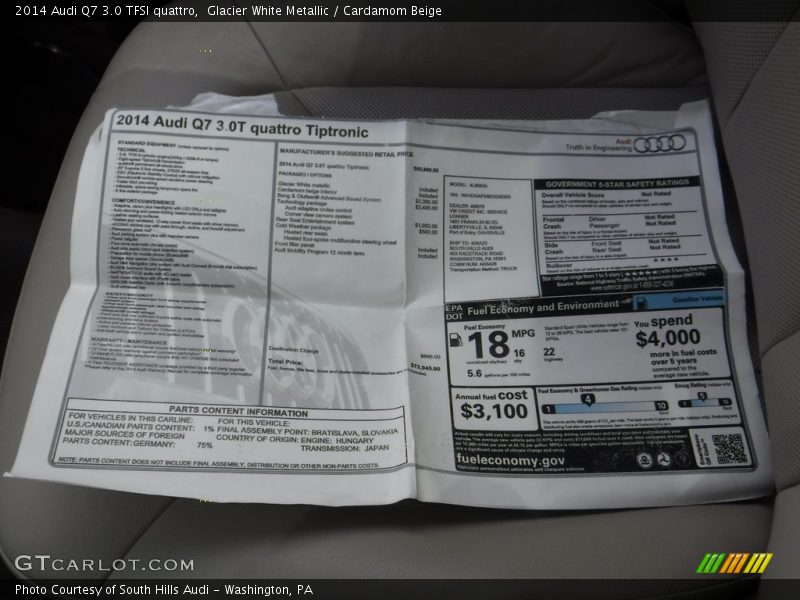 Glacier White Metallic / Cardamom Beige 2014 Audi Q7 3.0 TFSI quattro