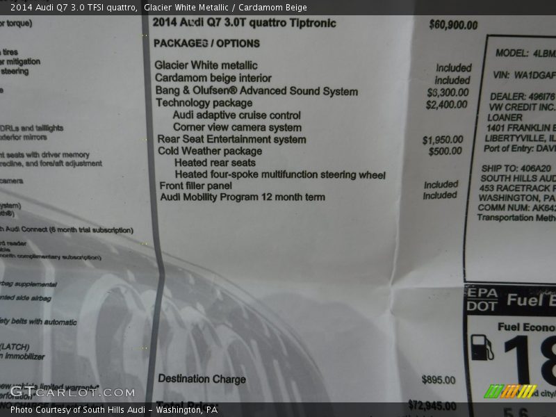 Glacier White Metallic / Cardamom Beige 2014 Audi Q7 3.0 TFSI quattro