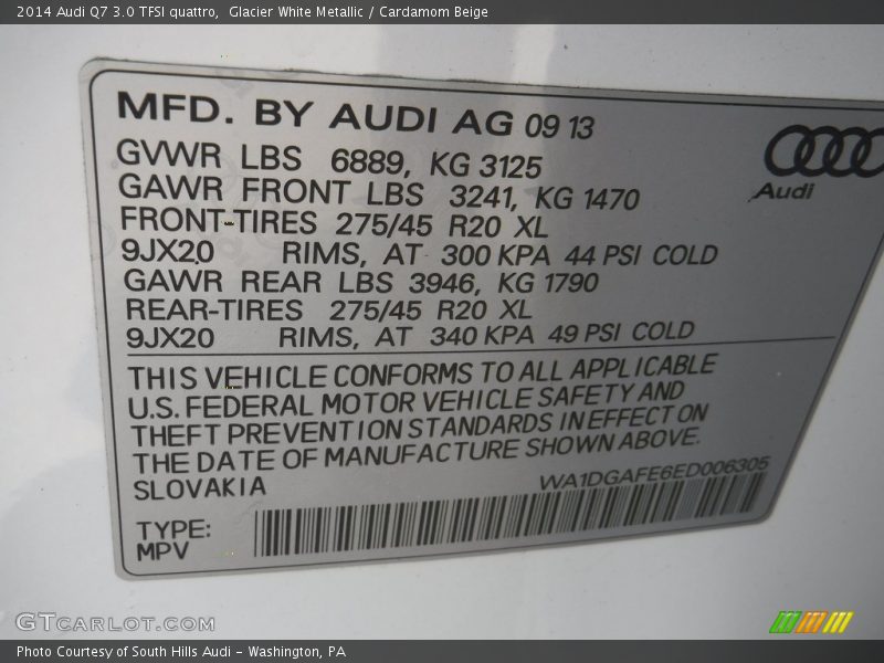 Glacier White Metallic / Cardamom Beige 2014 Audi Q7 3.0 TFSI quattro