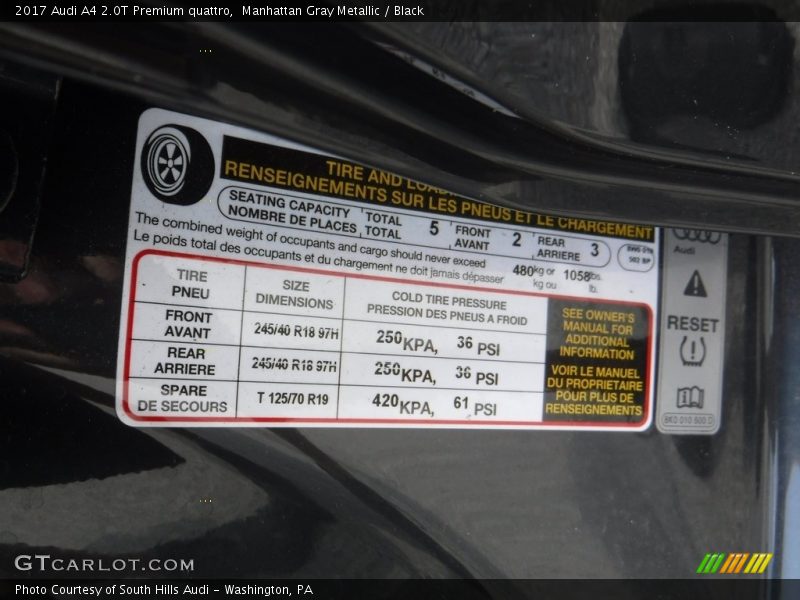 Manhattan Gray Metallic / Black 2017 Audi A4 2.0T Premium quattro