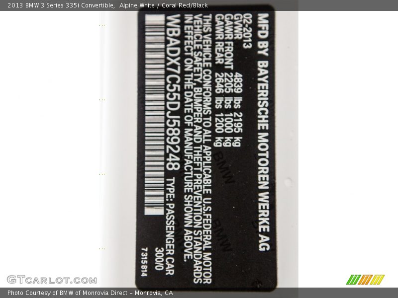 Alpine White / Coral Red/Black 2013 BMW 3 Series 335i Convertible