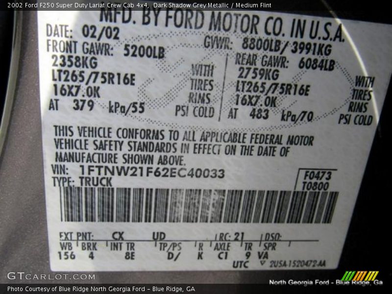 Dark Shadow Grey Metallic / Medium Flint 2002 Ford F250 Super Duty Lariat Crew Cab 4x4
