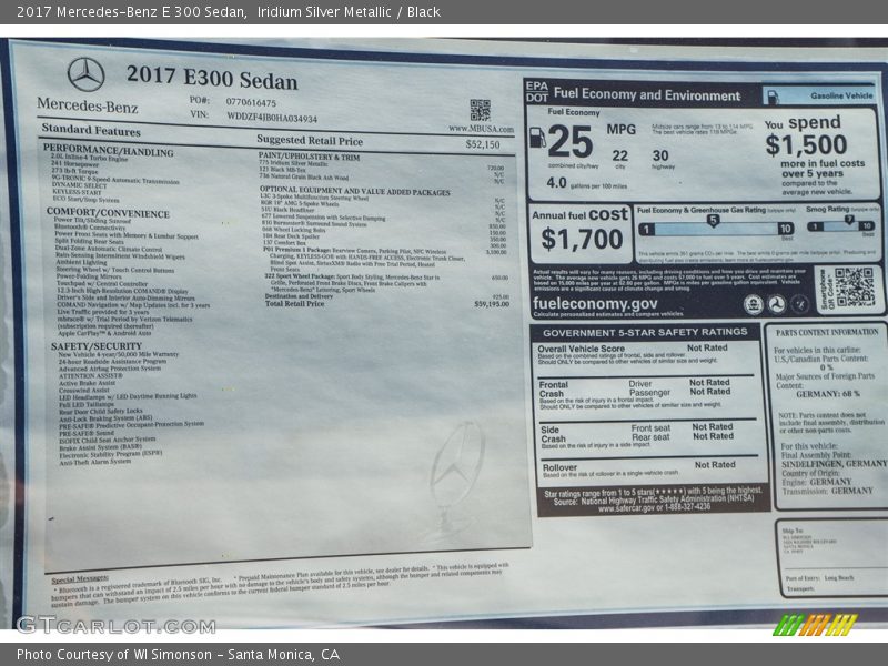 Iridium Silver Metallic / Black 2017 Mercedes-Benz E 300 Sedan