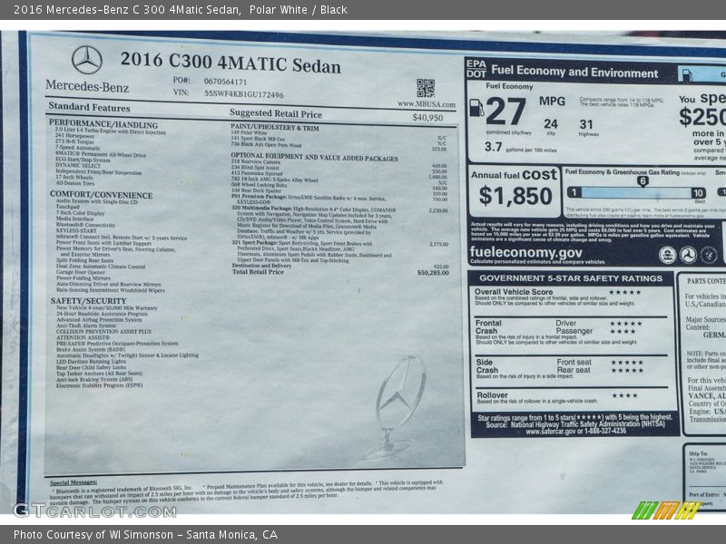 Polar White / Black 2016 Mercedes-Benz C 300 4Matic Sedan