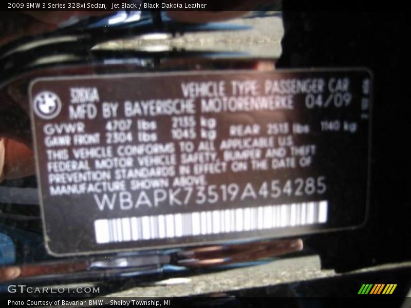 Jet Black / Black Dakota Leather 2009 BMW 3 Series 328xi Sedan
