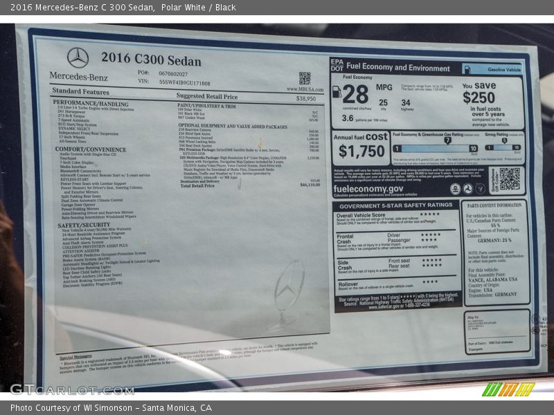 Polar White / Black 2016 Mercedes-Benz C 300 Sedan