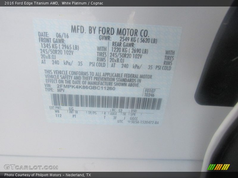 White Platinum / Cognac 2016 Ford Edge Titanium AWD