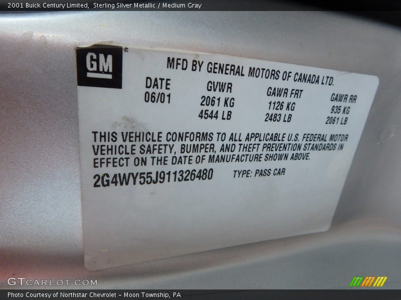 Sterling Silver Metallic / Medium Gray 2001 Buick Century Limited