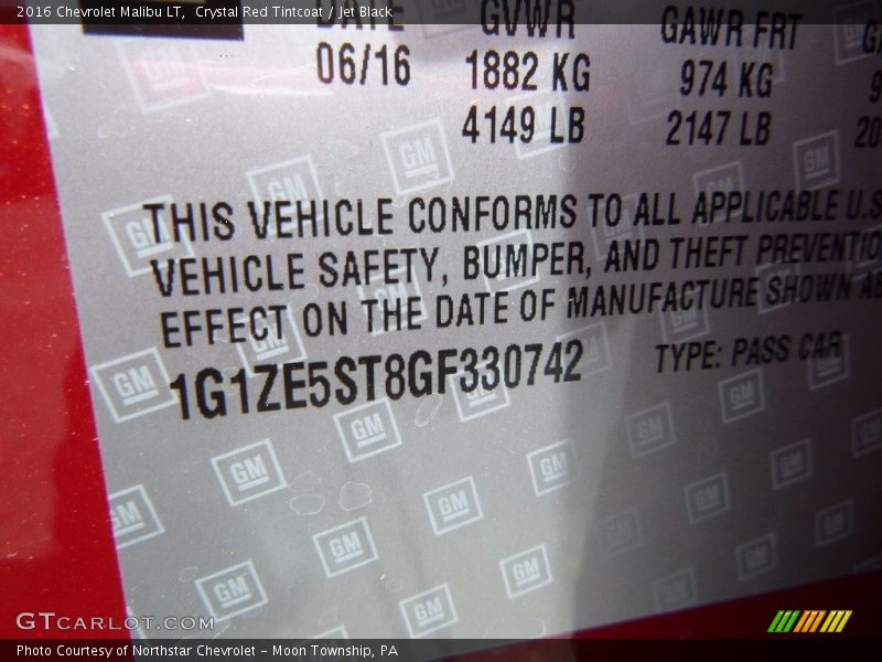 Crystal Red Tintcoat / Jet Black 2016 Chevrolet Malibu LT