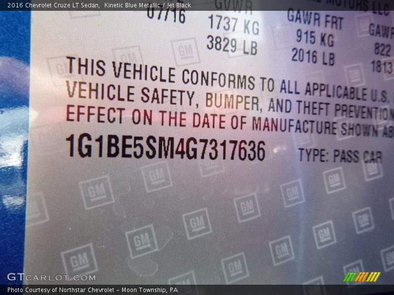 Kinetic Blue Metallic / Jet Black 2016 Chevrolet Cruze LT Sedan