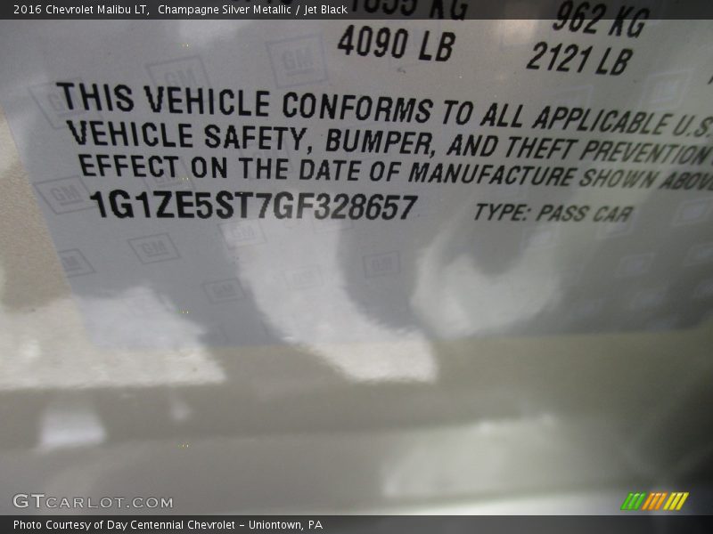 Champagne Silver Metallic / Jet Black 2016 Chevrolet Malibu LT