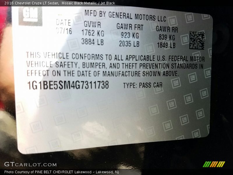 Mosaic Black Metallic / Jet Black 2016 Chevrolet Cruze LT Sedan