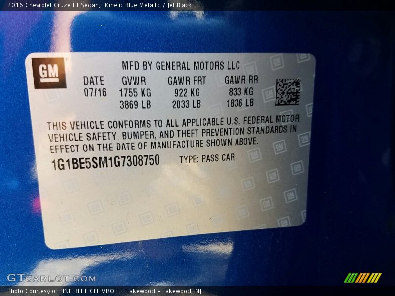 Kinetic Blue Metallic / Jet Black 2016 Chevrolet Cruze LT Sedan