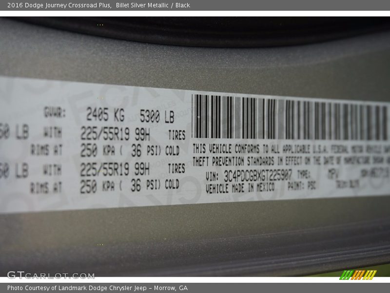 Billet Silver Metallic / Black 2016 Dodge Journey Crossroad Plus