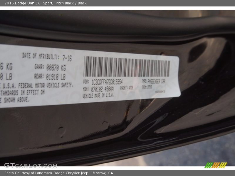 Pitch Black / Black 2016 Dodge Dart SXT Sport