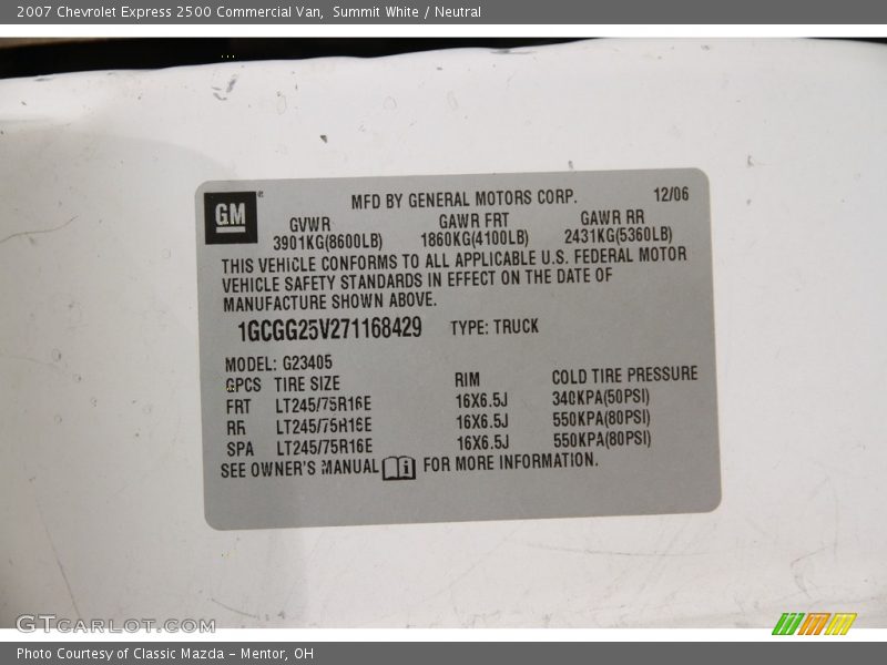 Summit White / Neutral 2007 Chevrolet Express 2500 Commercial Van