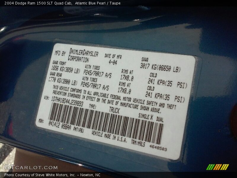 Atlantic Blue Pearl / Taupe 2004 Dodge Ram 1500 SLT Quad Cab
