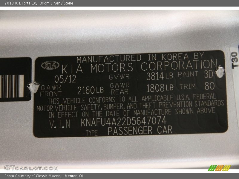 Bright Silver / Stone 2013 Kia Forte EX