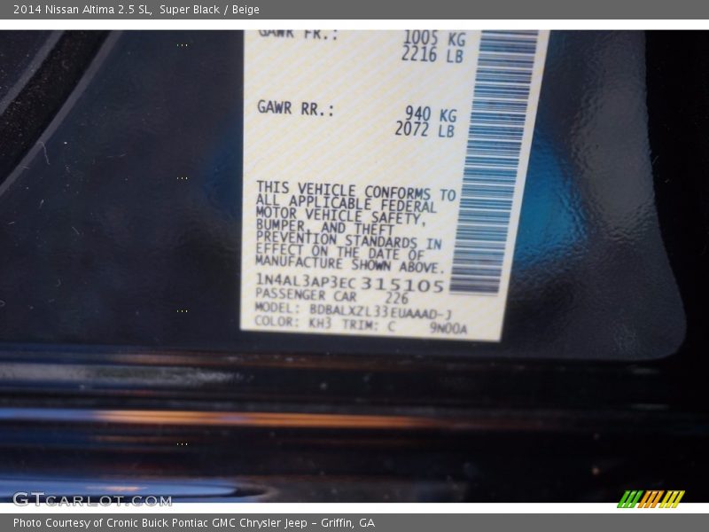 Super Black / Beige 2014 Nissan Altima 2.5 SL