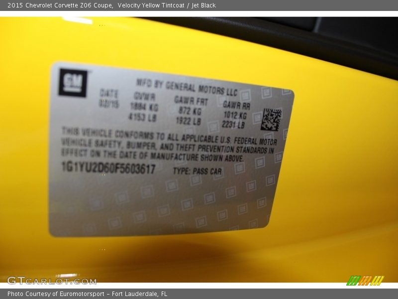 Velocity Yellow Tintcoat / Jet Black 2015 Chevrolet Corvette Z06 Coupe