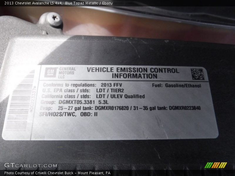 Blue Topaz Metallic / Ebony 2013 Chevrolet Avalanche LS 4x4