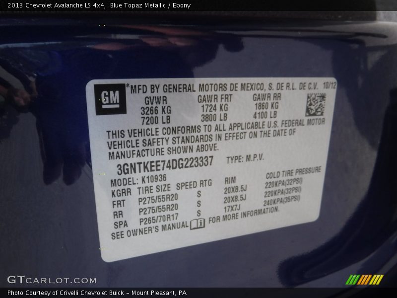 Blue Topaz Metallic / Ebony 2013 Chevrolet Avalanche LS 4x4