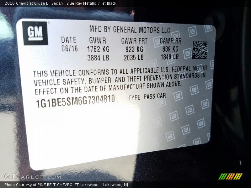Blue Ray Metallic / Jet Black 2016 Chevrolet Cruze LT Sedan