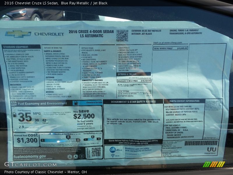 Blue Ray Metallic / Jet Black 2016 Chevrolet Cruze LS Sedan