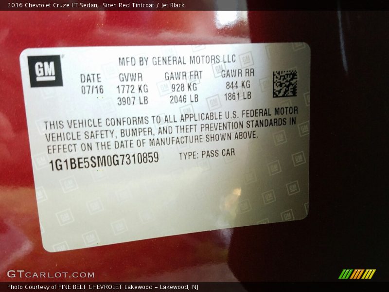 Siren Red Tintcoat / Jet Black 2016 Chevrolet Cruze LT Sedan