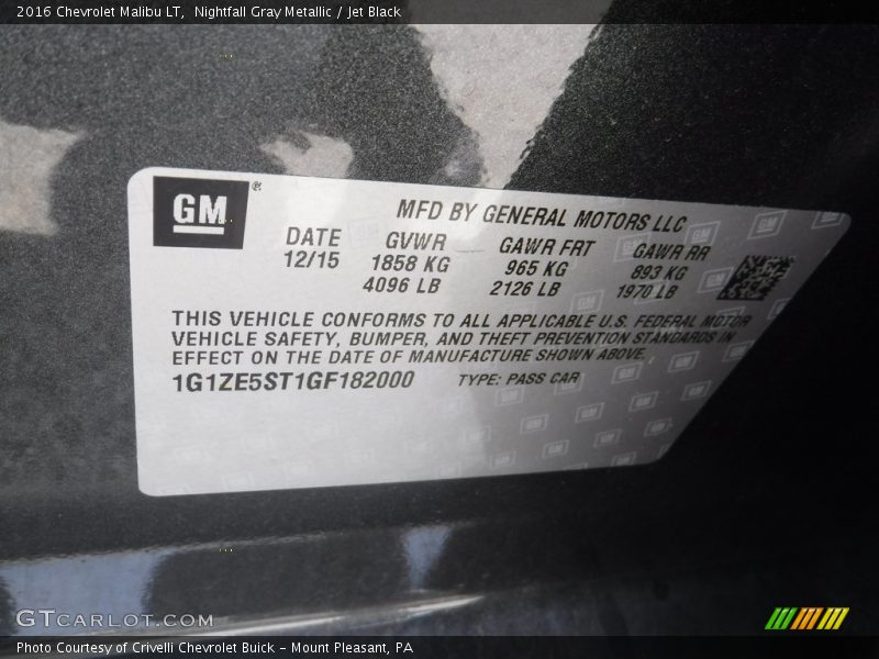 Nightfall Gray Metallic / Jet Black 2016 Chevrolet Malibu LT