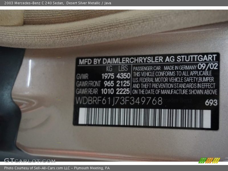 Desert Silver Metallic / Java 2003 Mercedes-Benz C 240 Sedan