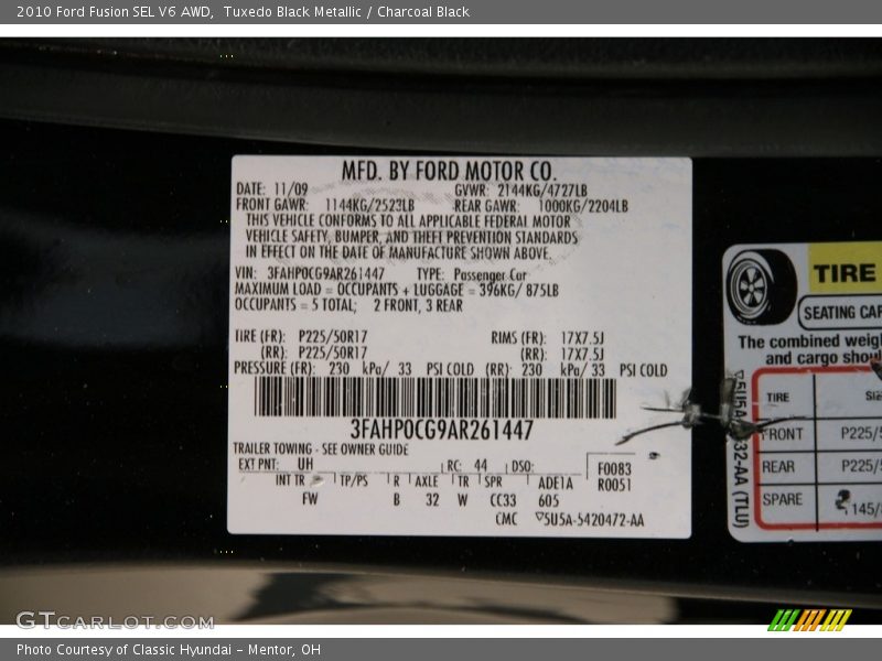 Tuxedo Black Metallic / Charcoal Black 2010 Ford Fusion SEL V6 AWD