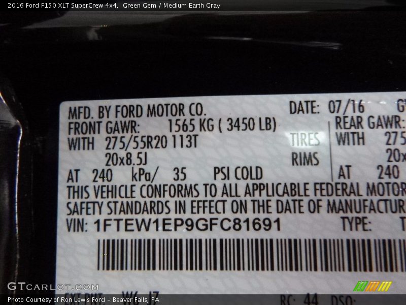 Green Gem / Medium Earth Gray 2016 Ford F150 XLT SuperCrew 4x4