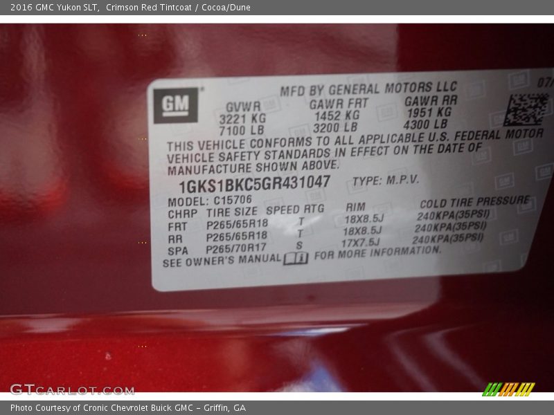Crimson Red Tintcoat / Cocoa/Dune 2016 GMC Yukon SLT