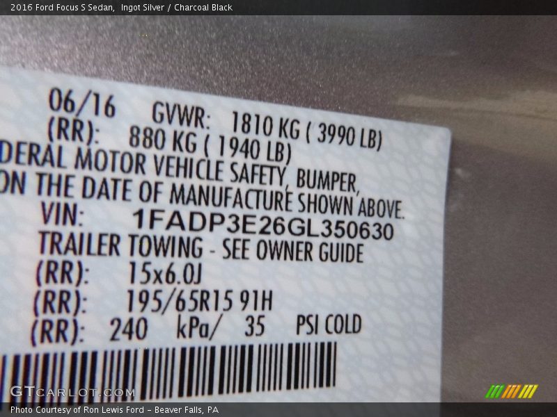 Ingot Silver / Charcoal Black 2016 Ford Focus S Sedan