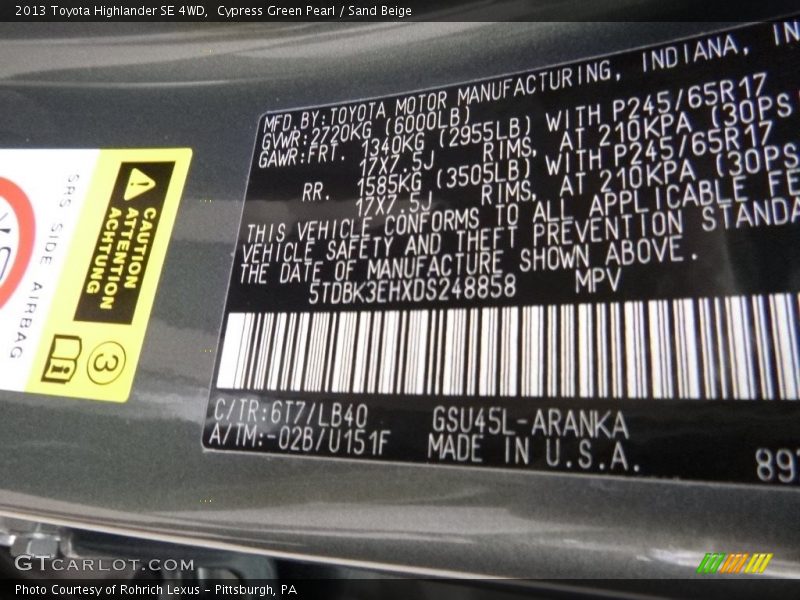 Cypress Green Pearl / Sand Beige 2013 Toyota Highlander SE 4WD