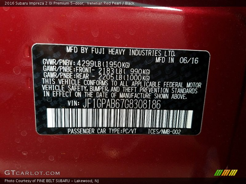 Venetian Red Pearl / Black 2016 Subaru Impreza 2.0i Premium 5-door