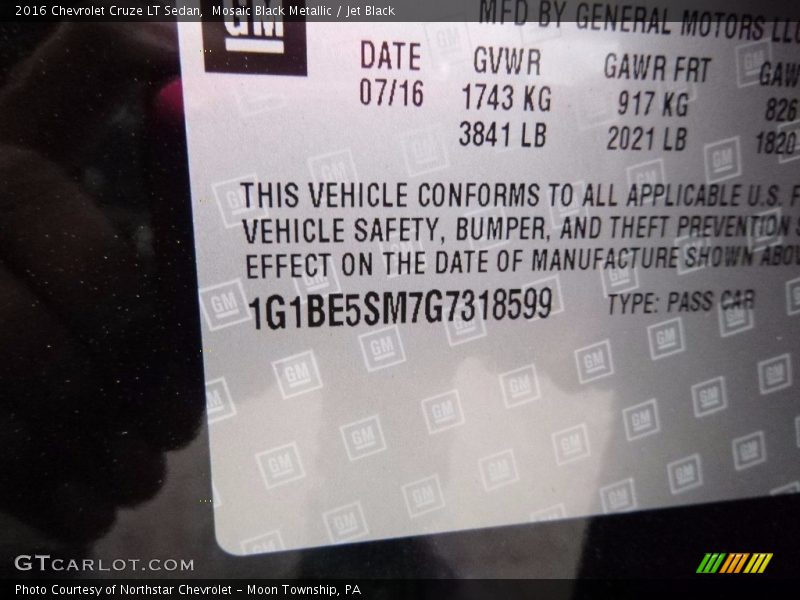 Mosaic Black Metallic / Jet Black 2016 Chevrolet Cruze LT Sedan
