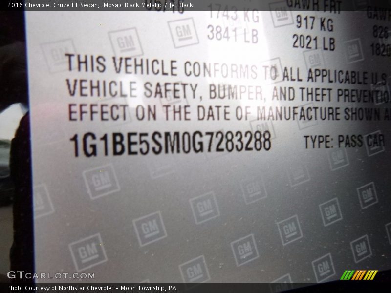 Mosaic Black Metallic / Jet Black 2016 Chevrolet Cruze LT Sedan