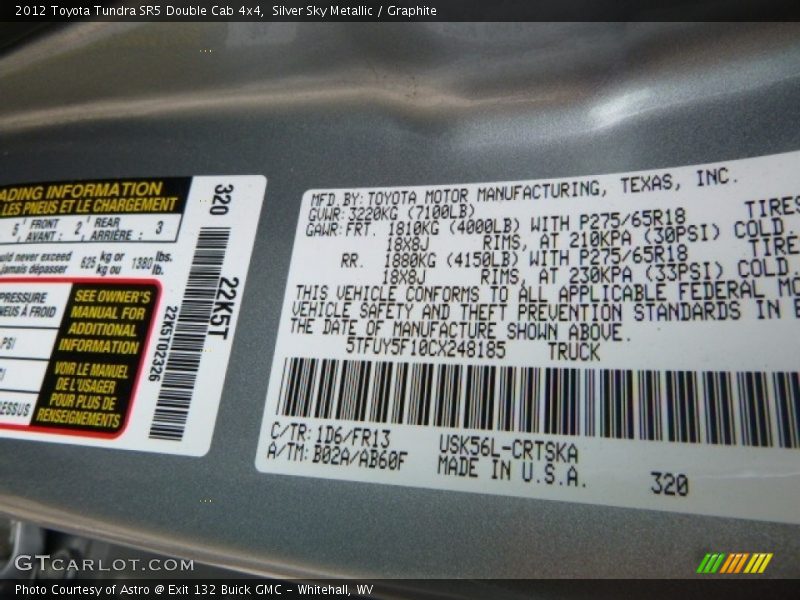 Silver Sky Metallic / Graphite 2012 Toyota Tundra SR5 Double Cab 4x4