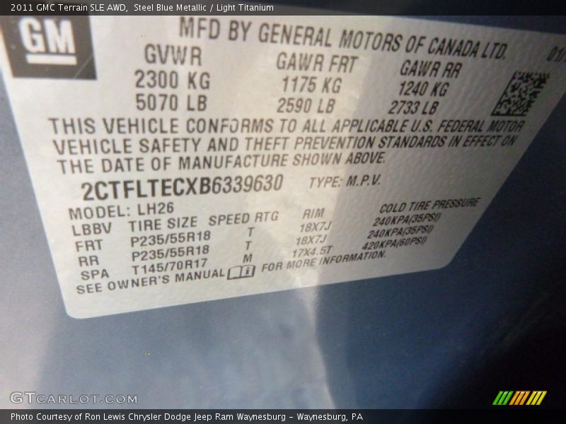 Steel Blue Metallic / Light Titanium 2011 GMC Terrain SLE AWD