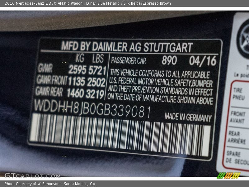 Lunar Blue Metallic / Silk Beige/Espresso Brown 2016 Mercedes-Benz E 350 4Matic Wagon