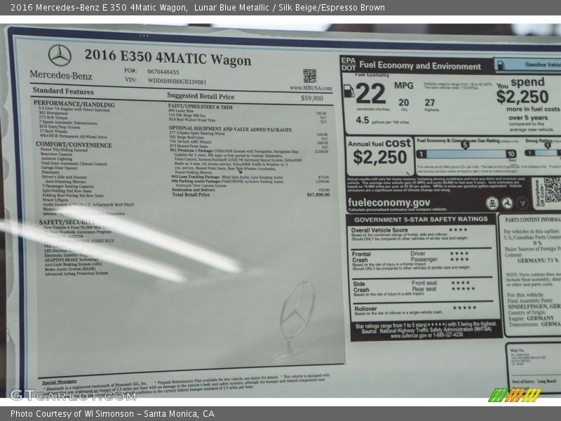 Lunar Blue Metallic / Silk Beige/Espresso Brown 2016 Mercedes-Benz E 350 4Matic Wagon